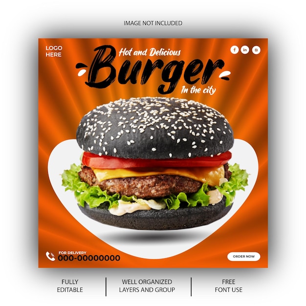 EPS vector delicious burger and food menu social media post design template