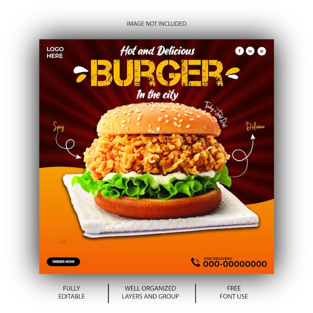 EPS vector delicious burger and food menu social media post design template