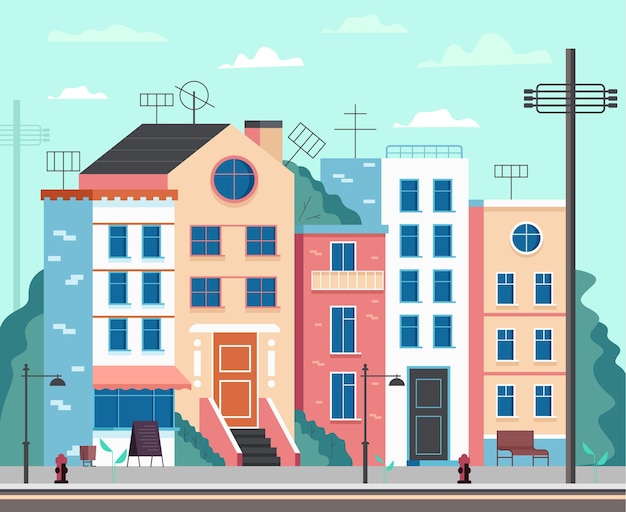 Epty city town street modern style concept flat cartoon illustration