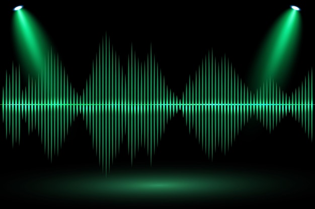 Equalizer green sound waves on black background