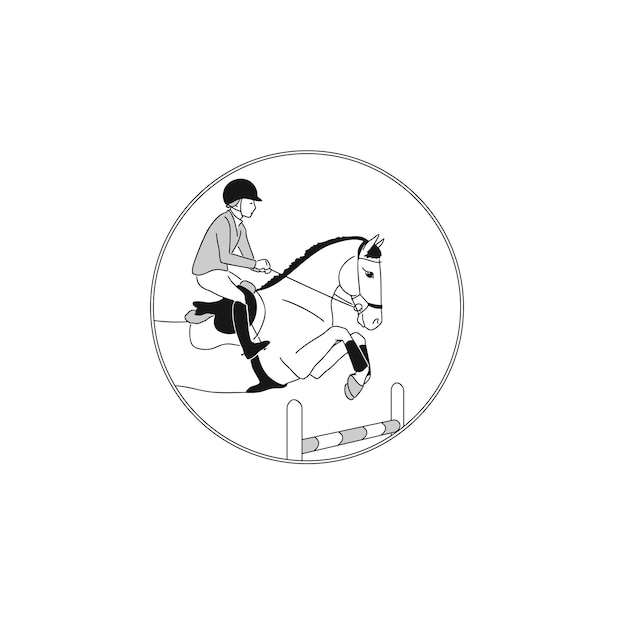 Equestrian athlete on a horse overcomes an obstacle art in a circle