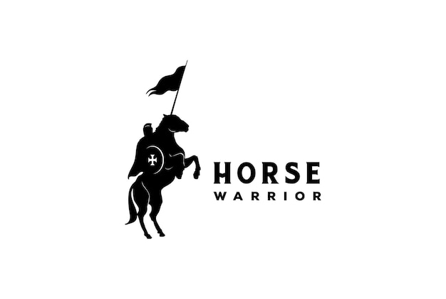 Equestrian Horseback Knight Silhouette or Horse Warrior Paladin Medieval Logo Design Vector