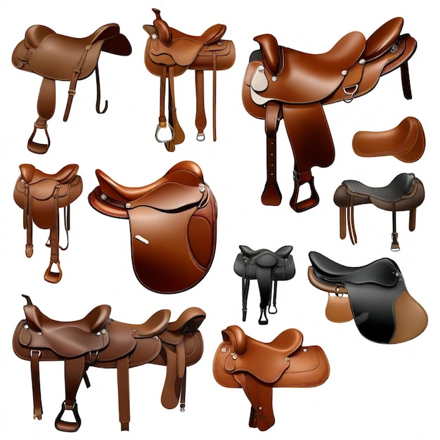 Vector equestrian saddle vector set white background isolated a high