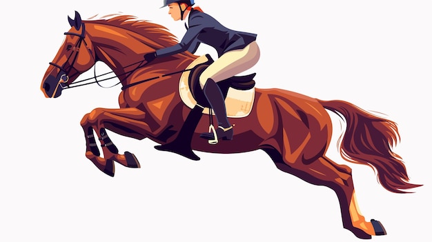 Vector equestrian show jumping cartoon woman riding horse in event