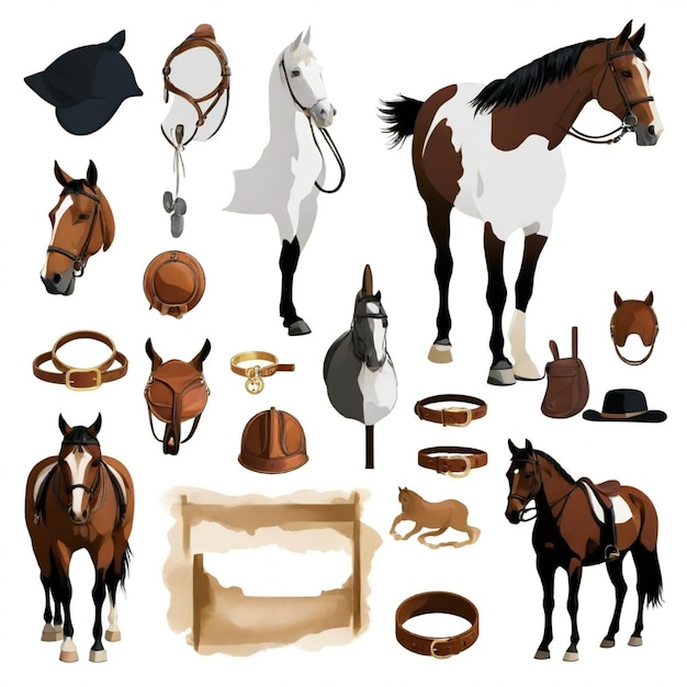 Vector equestrian vector set white background isolated a high