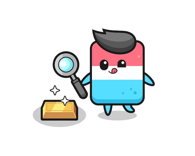 Eraser character is checking the authenticity of the gold bullion