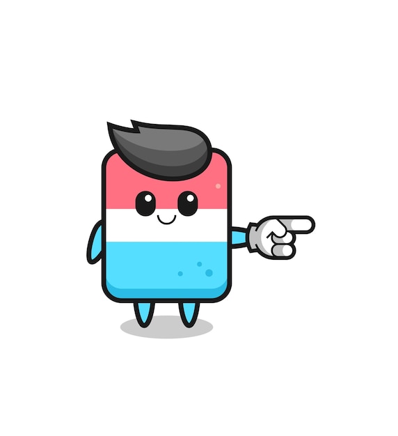 Eraser mascot with pointing right gesture cute design