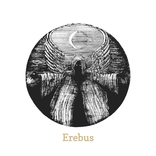 Erebus greek god of darkness vector hand drawing