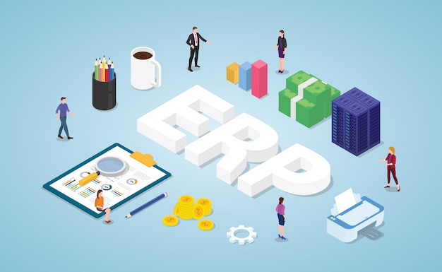 Erp enterprise resource planning with team people and asset company 