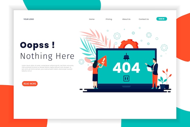 Error 404 concept landing page with laptop