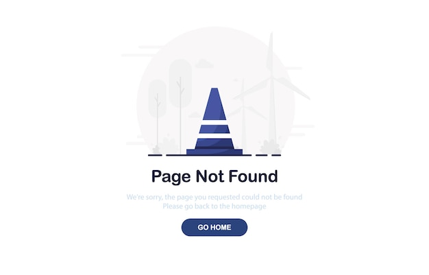 Error 404 landing page with a road cone in flat design