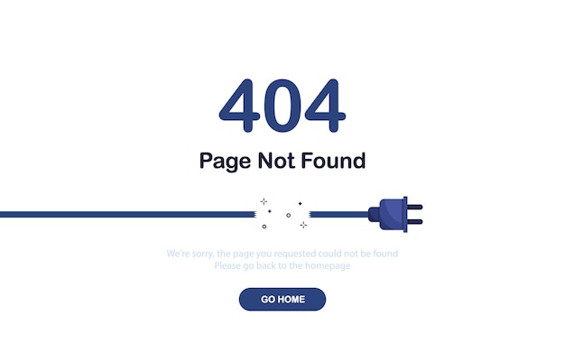 Vector error 404 page not found banner with broken cable for website template