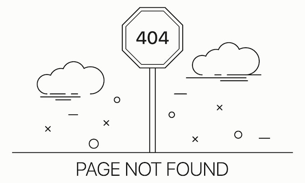 Error 404 Vector illustration Page not found road sign clouds incorrect request search website online loading Internet concept Vector line icon for Business and Advertising