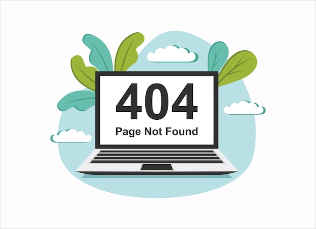 Error 404 web page not found on laptop computer concept flat vector illustration