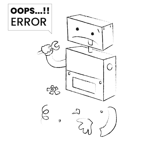 Error Illustration A hand drawn vector illustration of broken robot for your website and design pr