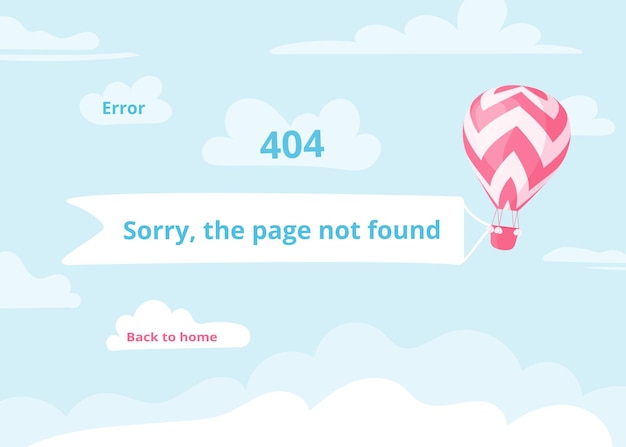 Error page not found website concept vector illustration blue skyscape with red hot air balloon and