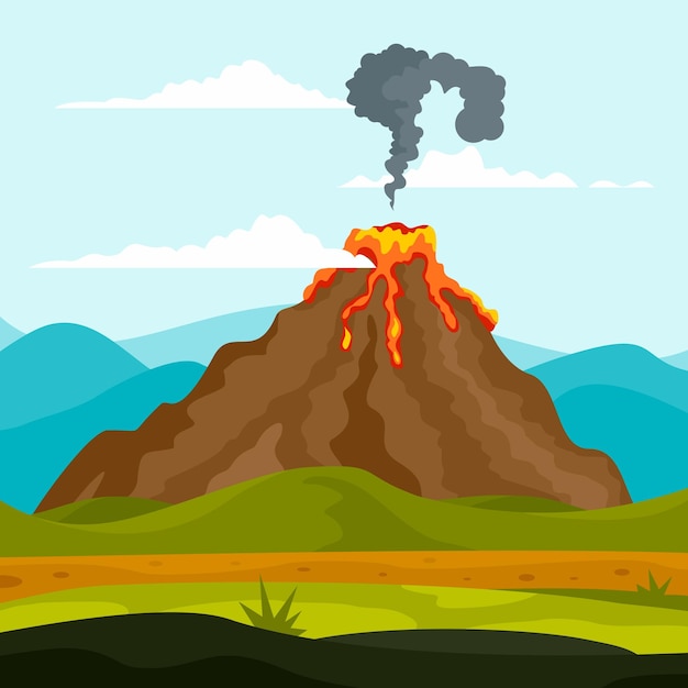 Eruption of volcano background Flat illustration of eruption of volcano vector background for web design