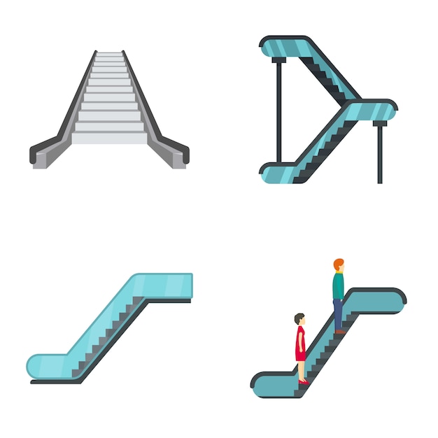 Escalator elevator icons set