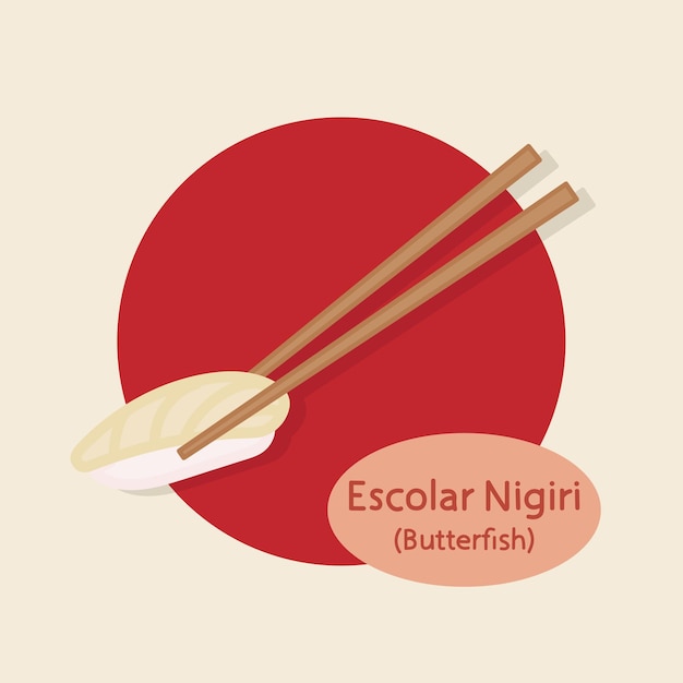 Escolar Nigiri Butterfish Sushi japanese food hand drawn food vector illustration