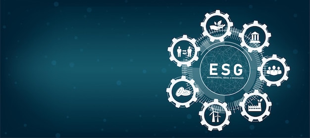 ESG Banner Icon Concept - Environment, Society and Governance in Sustainable and Ethical Business on Networking and Organizational Connections, Solution Information Banner, Vector