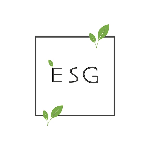 ESG in frame with green leaves Environment social governance vector icon