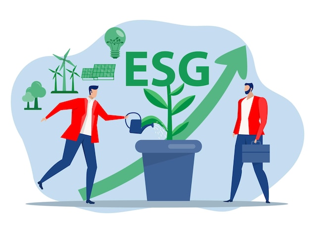 Vector esg investing growth environmental investment evaluation with renewable resources consumption green