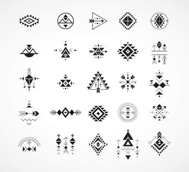 Vector esoteric, alchemy, sacred geometry, tribal and aztec elements