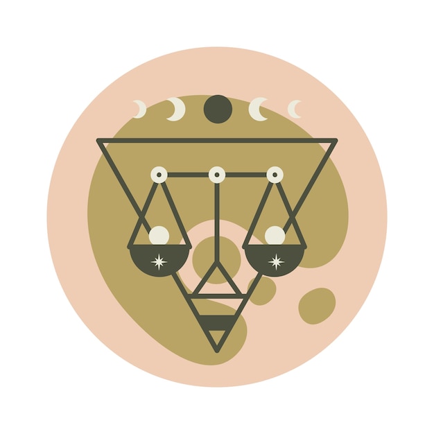 Esoteric blog icon with scales in triangles and moon phases Mystical or magical blog in boho style on social networks