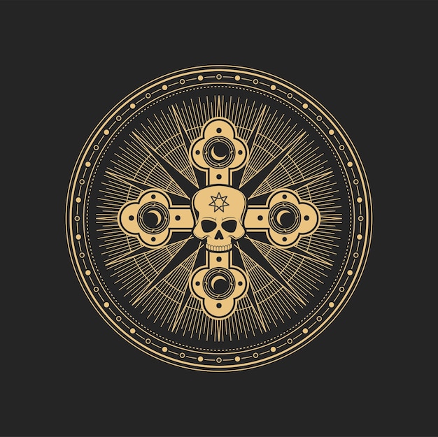 Esoteric occult vector symbol skull inside cross