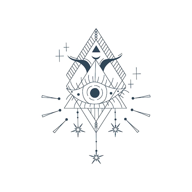 Esoteric pyramid with eye isolated Occult mystic triangle with ray and star Geometric esoteric symbol Vector illustration design drawn in lines Mystic eye in triangle