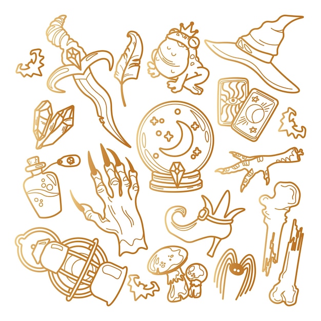 Esoteric symbols. Magic elements set. Mystical doodle vector illustrations.