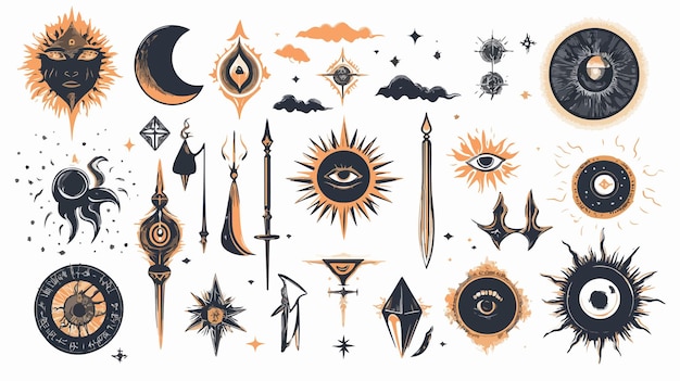 Vector esoteric symbols spirit stickers and icons for mystical designs