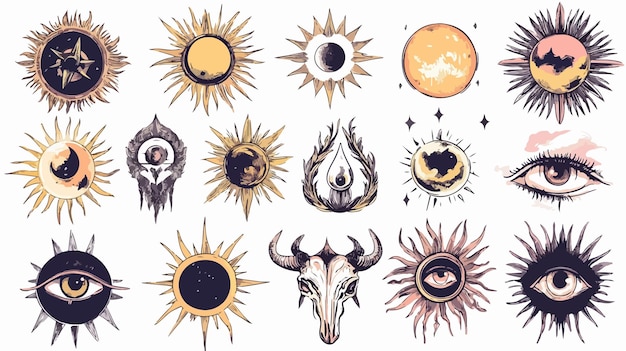 Vector esoteric symbols spirit stickers and icons for mystical designs