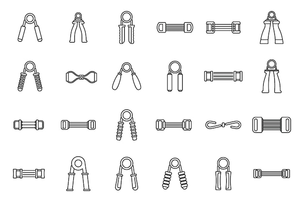 Espander icons set outline vector Arm iron Exercise power