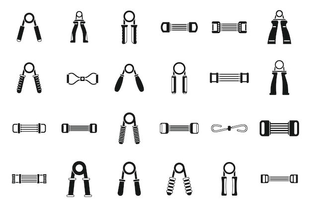 Espander icons set simple vector Arm iron Exercise power