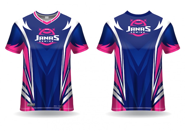 Esport gaming t shirt jersey template, uniform, front and back view