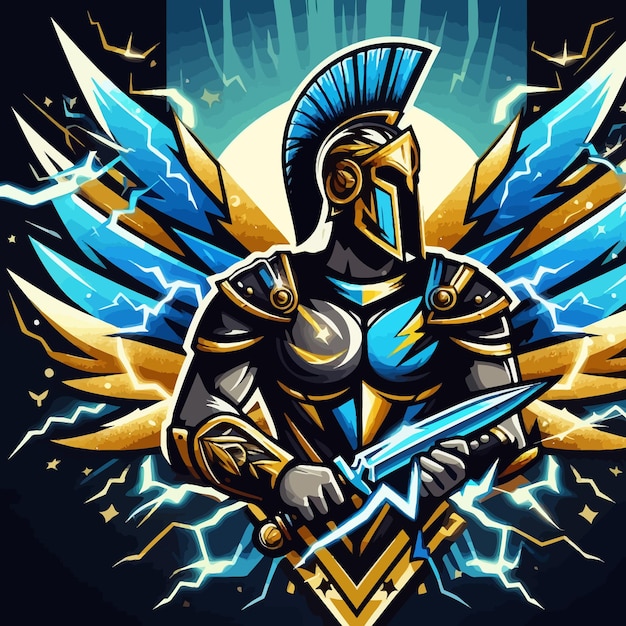 an esport logo of gladiator withthunder effect