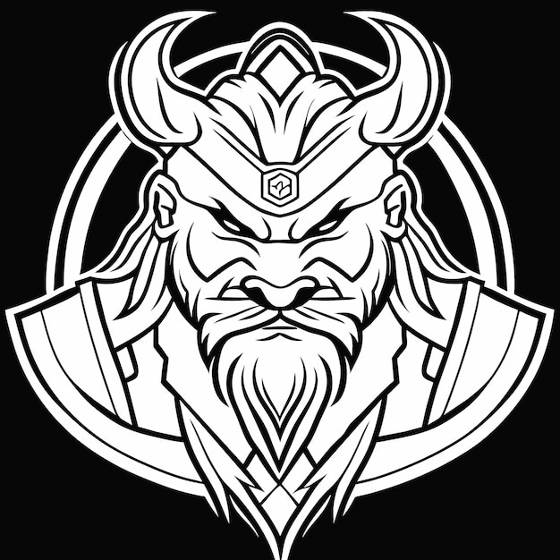 esport mascot Mongolian Empire Genghis Khan tattoo heavy lines Black background vector illustration