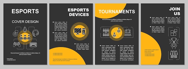 Esports brochure template layout. E sports tournaments, devices. Flyer, booklet, leaflet print design with linear illustrations. Vector page layouts for magazines, annual reports, advertising posters