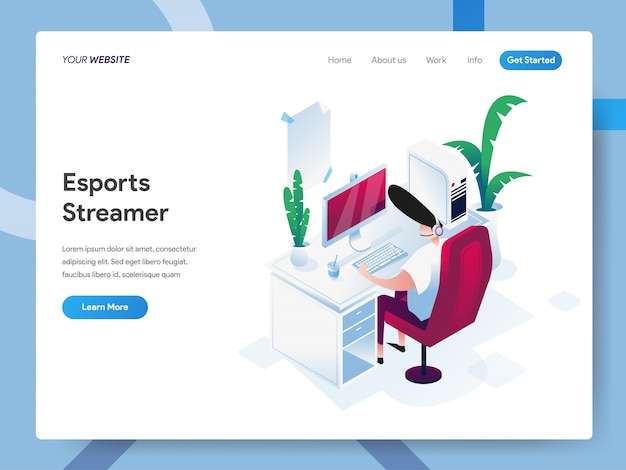 Esports Streamer Isometric Illustration for website page