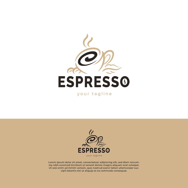 espresso coffee logo with coffee leaves and beans