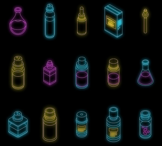 Essential oils icons set vector neon