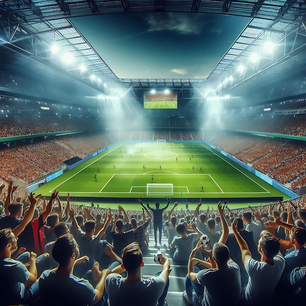 Establishing Shot of Fans Cheer for Their Favorite Team on a Stadium During Soccer Championship Fina