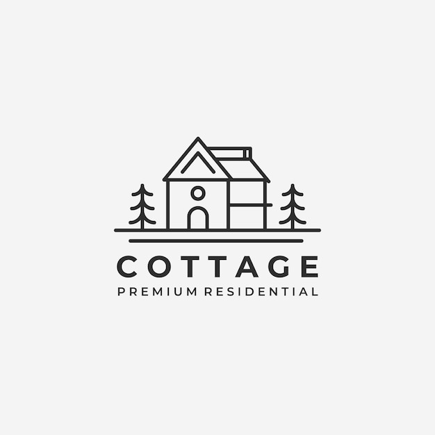 Estate Cabin Logo Line Art Vector Illustration House Cottage Concept