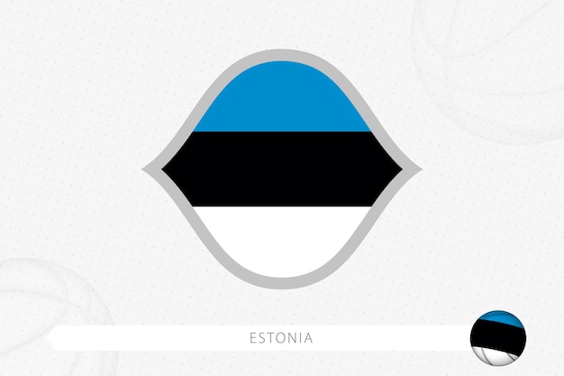 Estonia flag for basketball competition on gray basketball background.