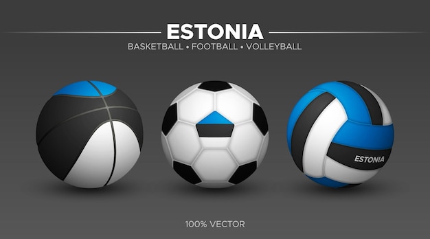 Vector estonia flag basketball football volleyball balls mockup 3d vector sport illustration isolated