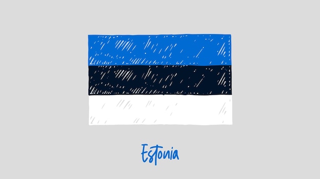 Estonia Flag Colored Pencil or Marker Sketch Vector