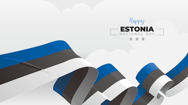 Estonia National Day greeting banner with waving national flag on white cloud vector illustration