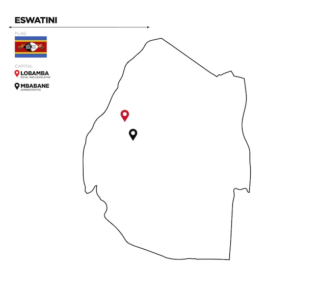 Eswatini political map with capital city Lobamba national flag and borders African country