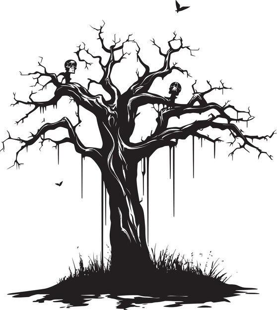 Eternal Whispers Tribute to a Lifeless Trees End in Vector Resilience in Shadows A Monochromatic El